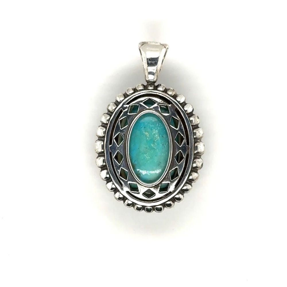 LAGOS MAYA STERLING SILVER  TURQUOISE DOUBLET PENDANT - Picture 2 of 7